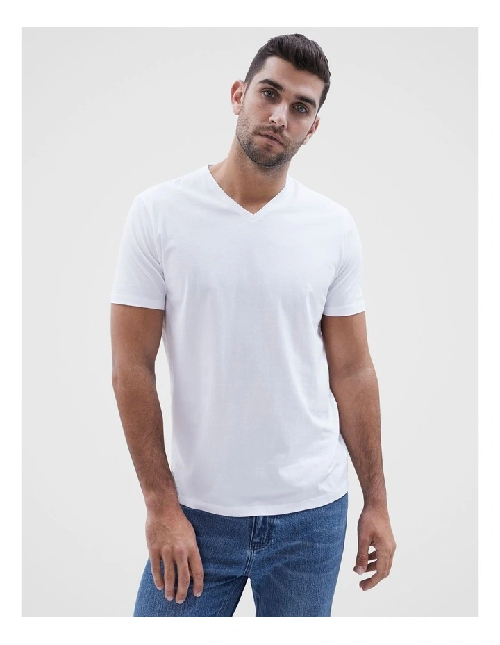 Classic V Neck T Shirt in White