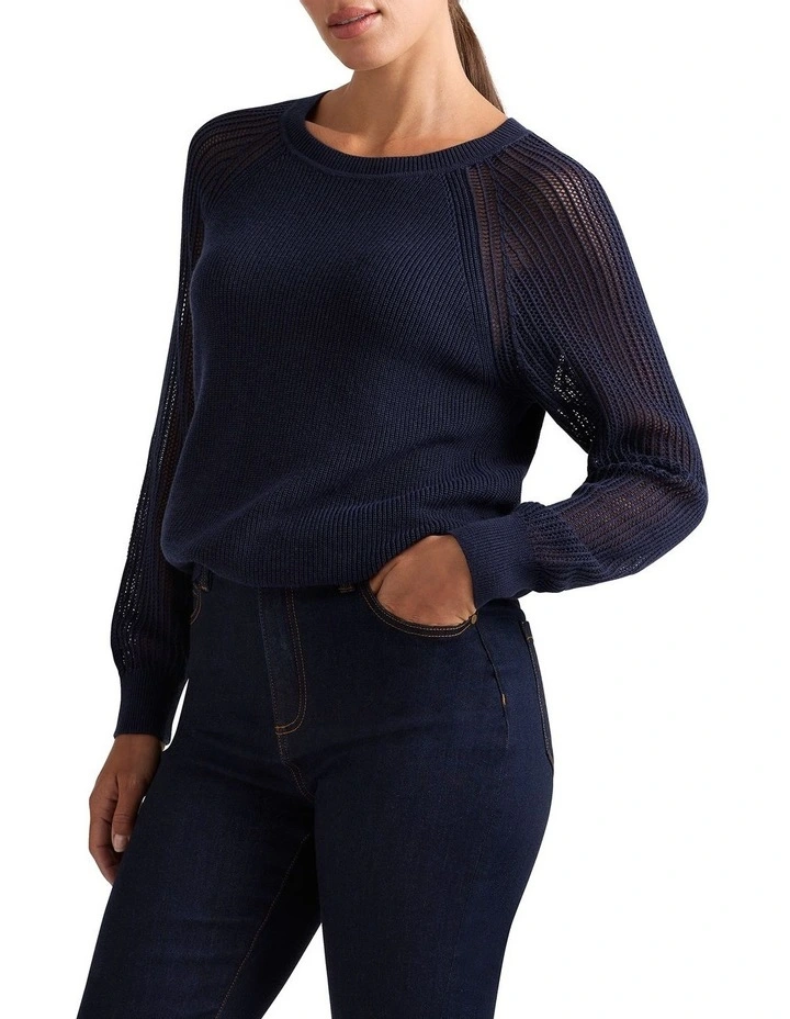 Ribera Crochet Sleeve Knit in Midnight