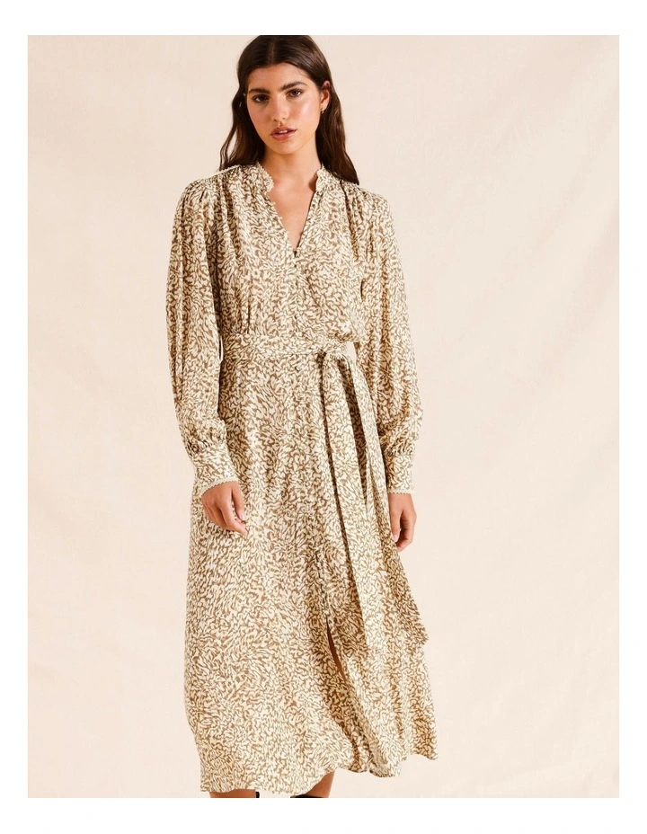 Long Sleeve Button Thu Midi Dress in Natural