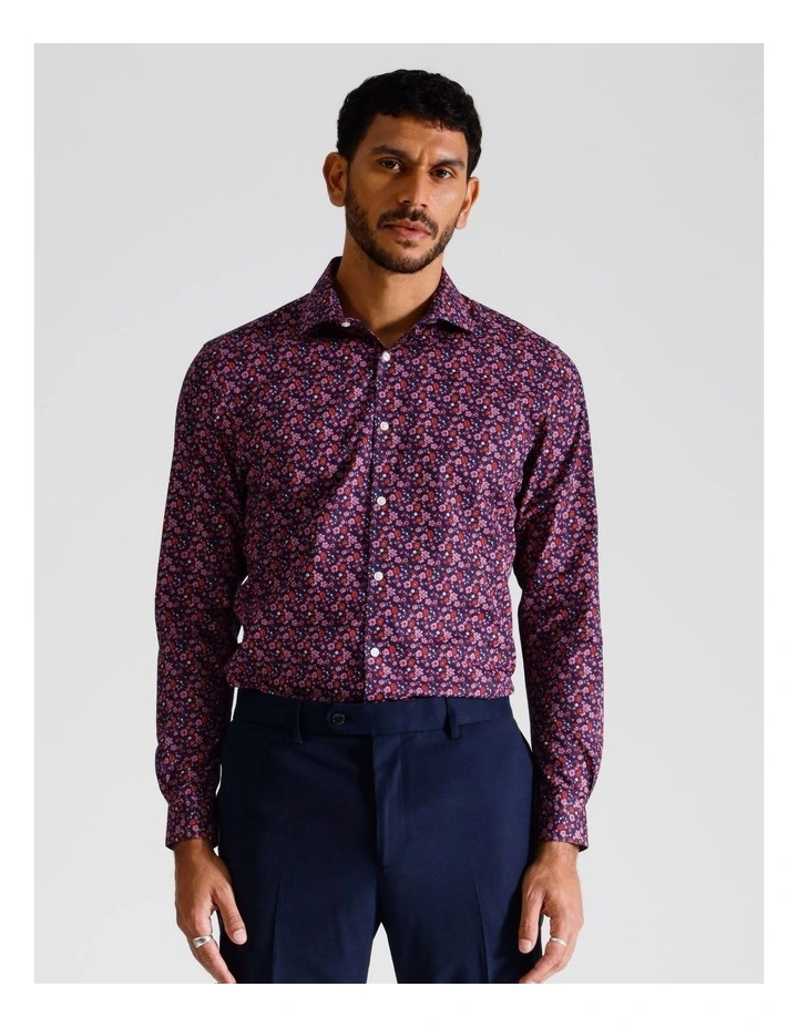 Slim Long Sleeve Shirt 3 Colour Floral Print In Red