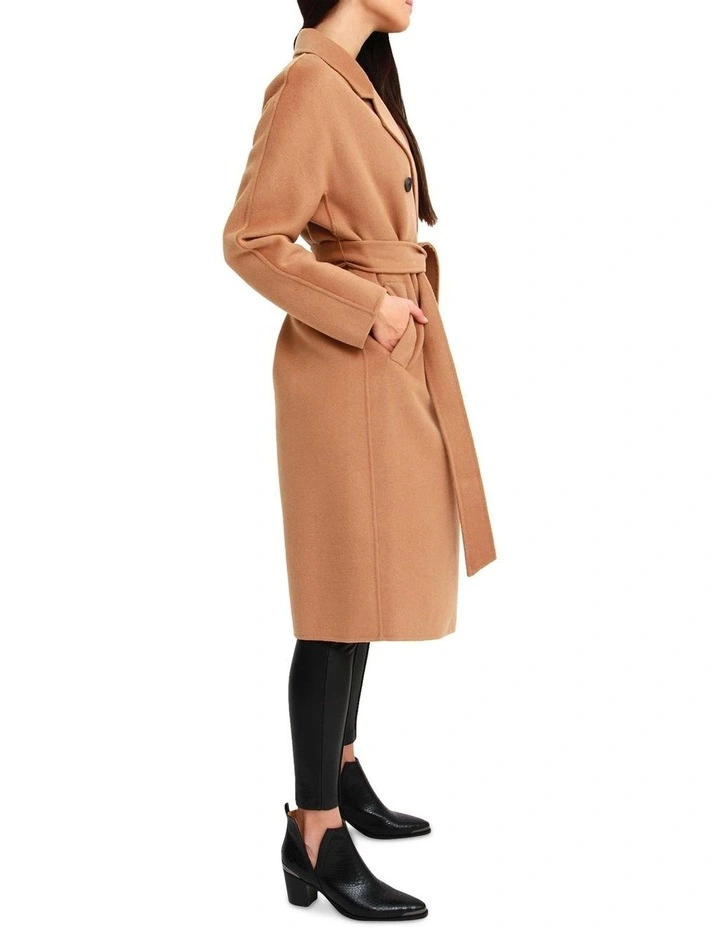 Boss Girl Double-Breasted Lined Wool Brown Coat