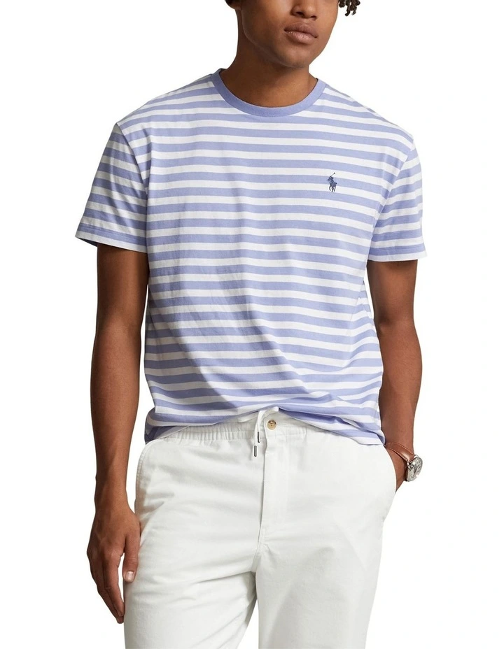 Custom Slim Fit Striped Jersey T-shirt in Blue