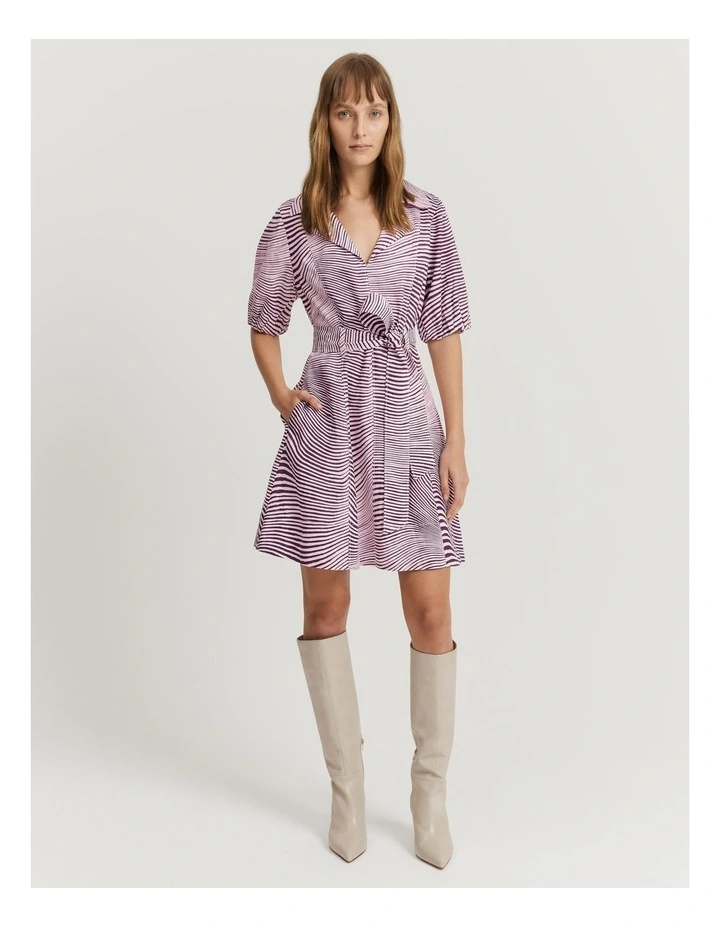 Print Panelled Mini Dress in Ripple Print