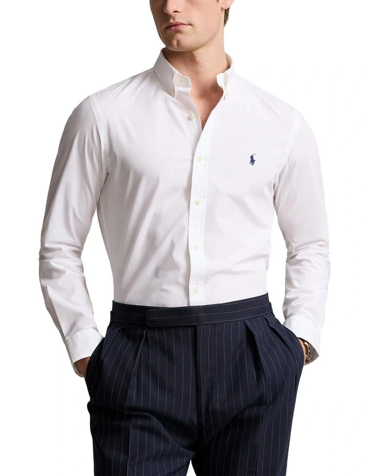 Slim Fit Stretch Poplin Shirt in White