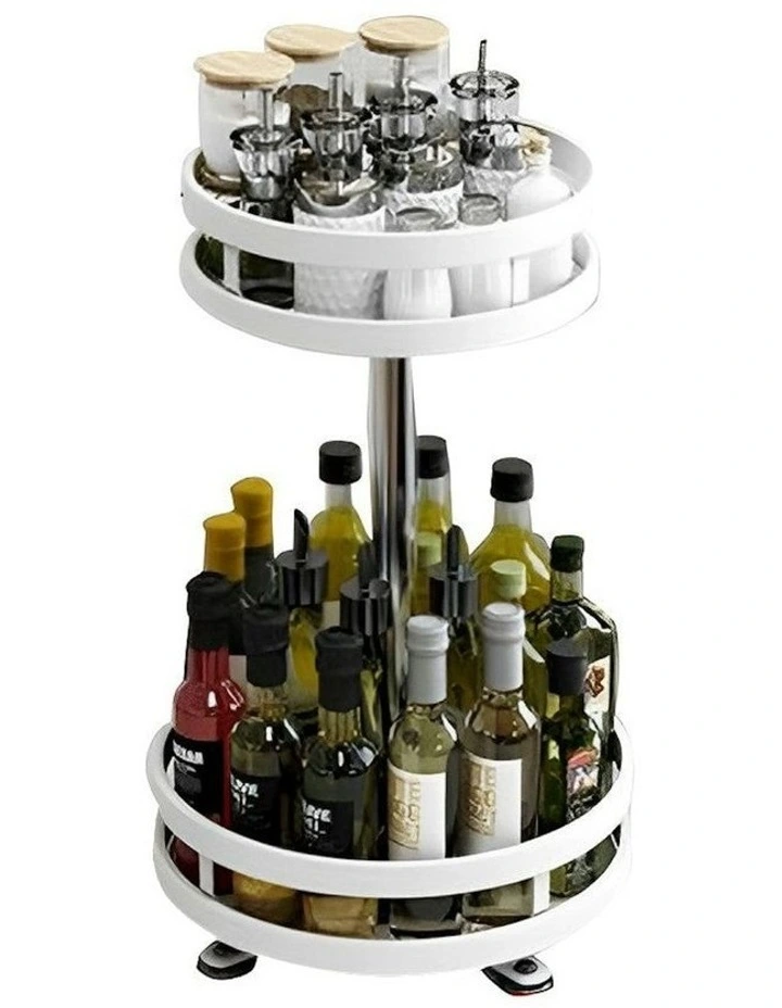 2 Tier Steel Round Rotating Seasoning Countertop Organiser in White