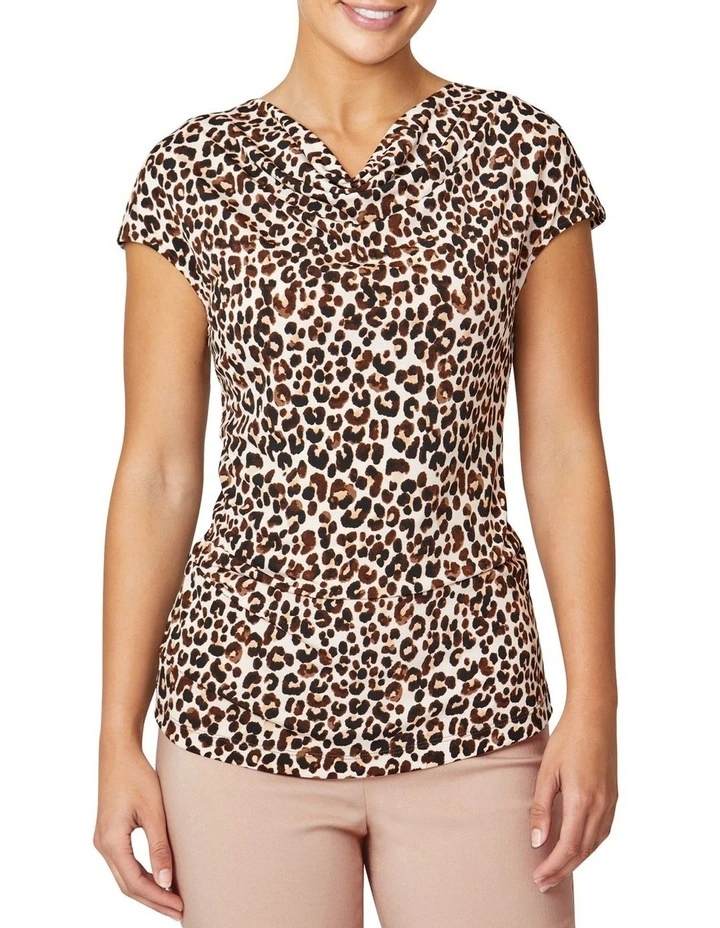 Delphi Leopard Print Jersey Top in Brown Mult