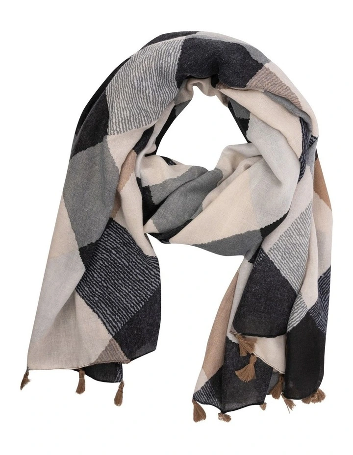 Autumnal Check Scarf With Tassels in Multi