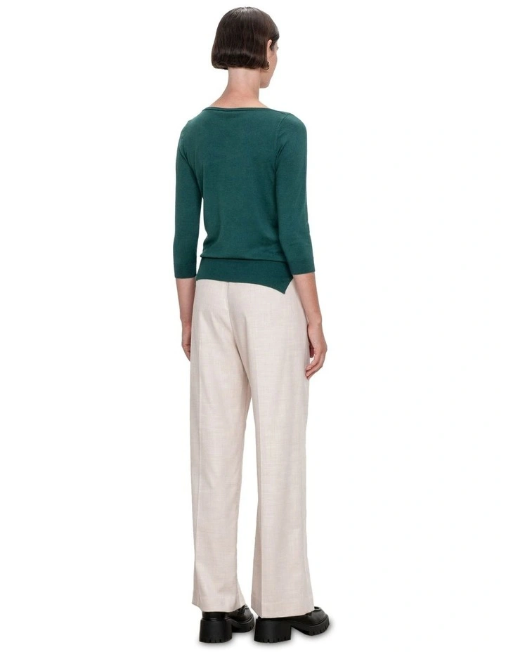 3/4 Sleeve Slash Neck Knit in Forest