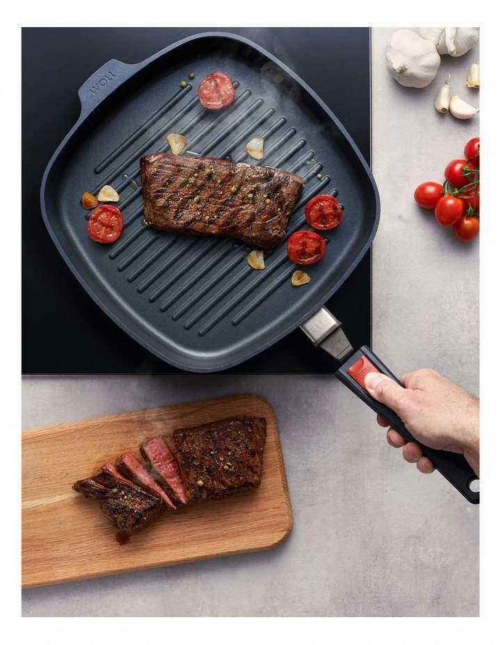 Diamond Lite Detachable Handle Induction Square Grill Pan 28cm in Black