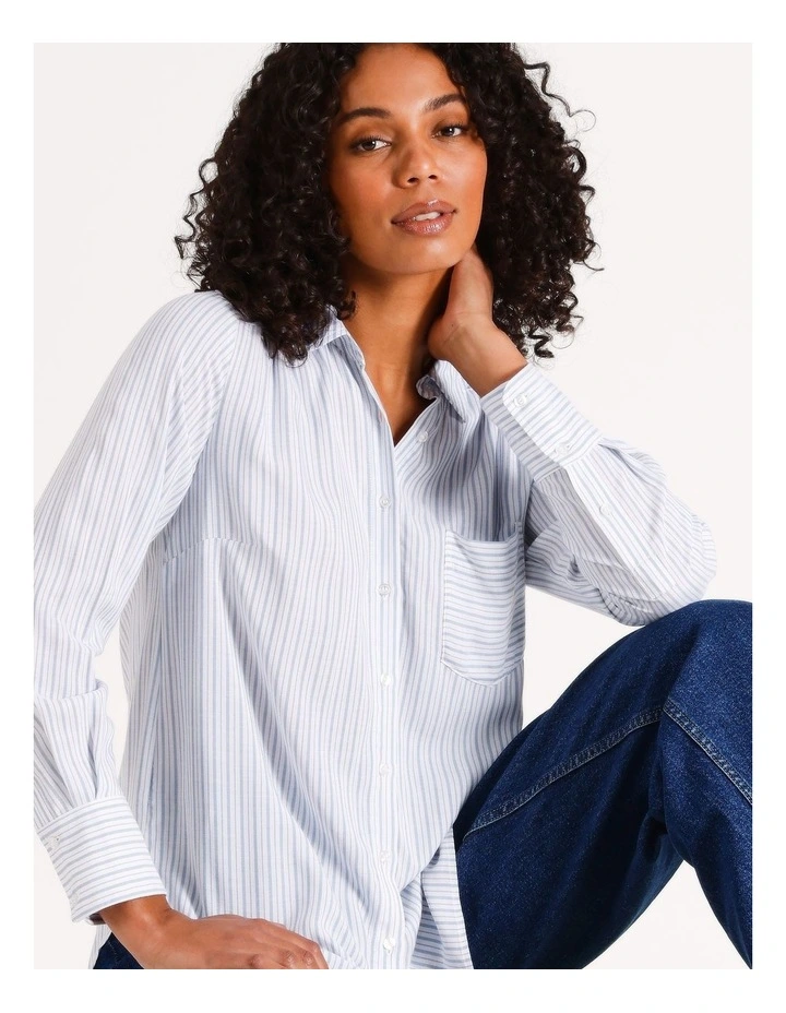 Eco Long Sleeve Stripe Shirt in Dusty Blue