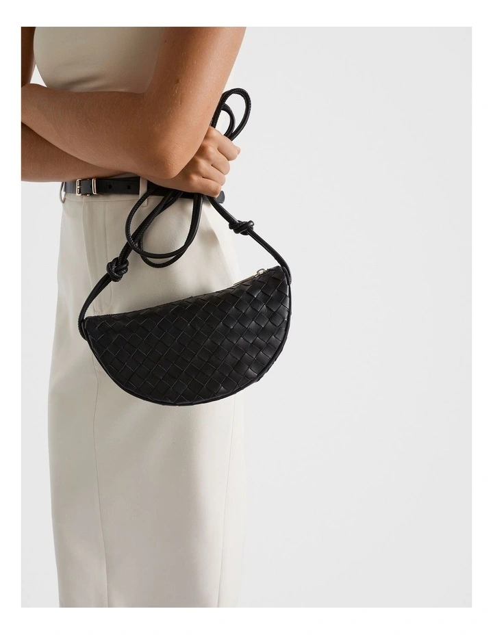 Leather Woven Crossbody Bag in Black