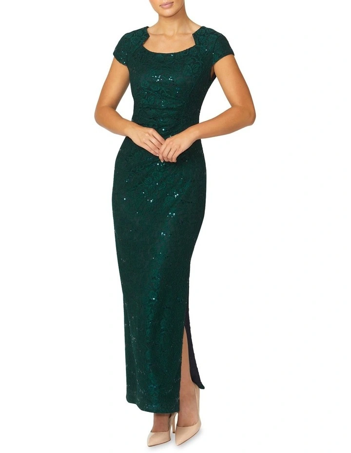 Helena Stretch Lace Gown in Forest Green