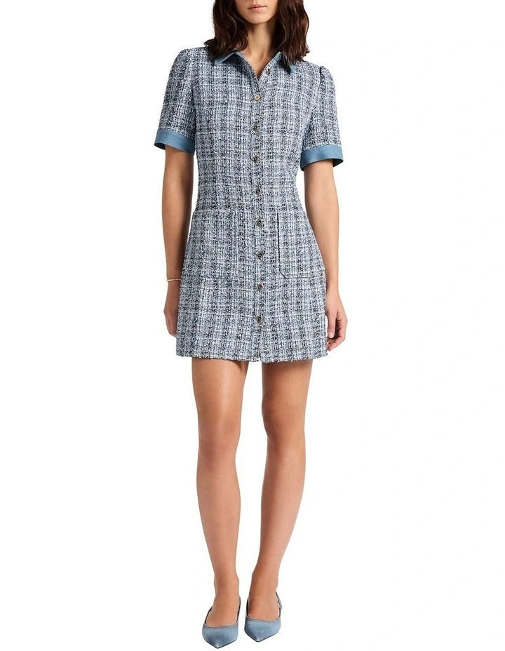 Tweed You Close Dress in Blue