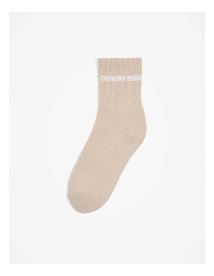 Australian Cotton Blend Cr Sport Quarter Crew Sock in Oat Milk