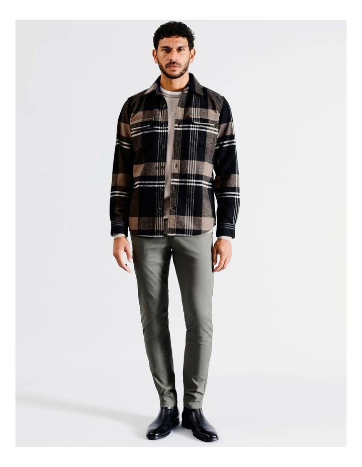 Alfie Check Long Sleeve Overshirt in Brown