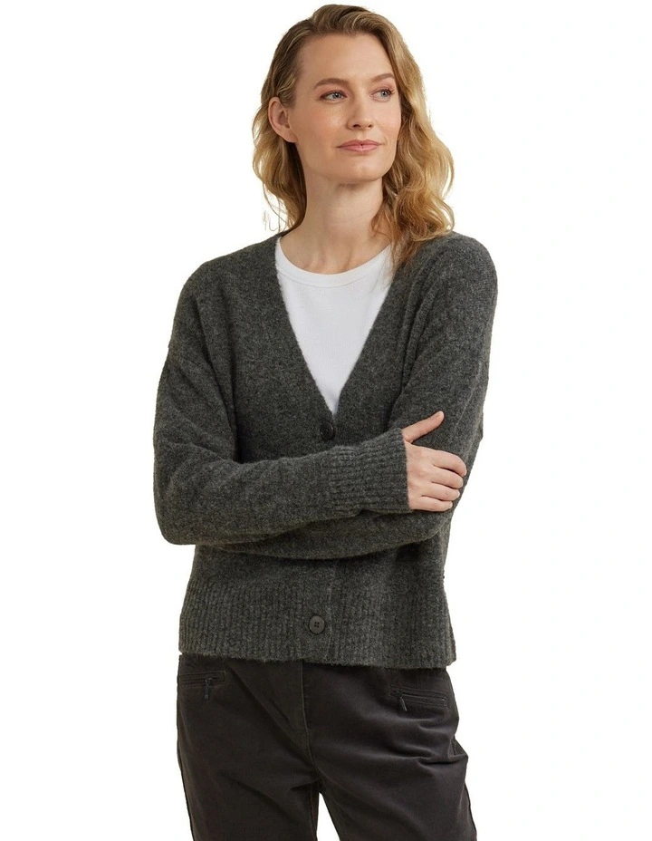3 Button Cardigan in Charcoal Marle