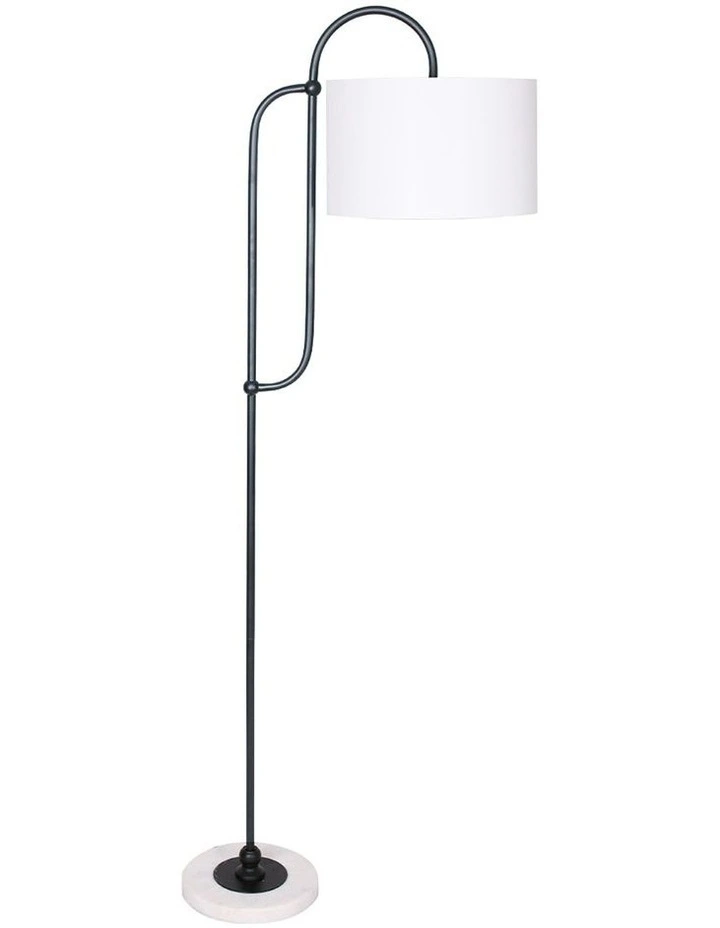 Metal Floor Lamp With Marble Base & Off-White Drum Shade