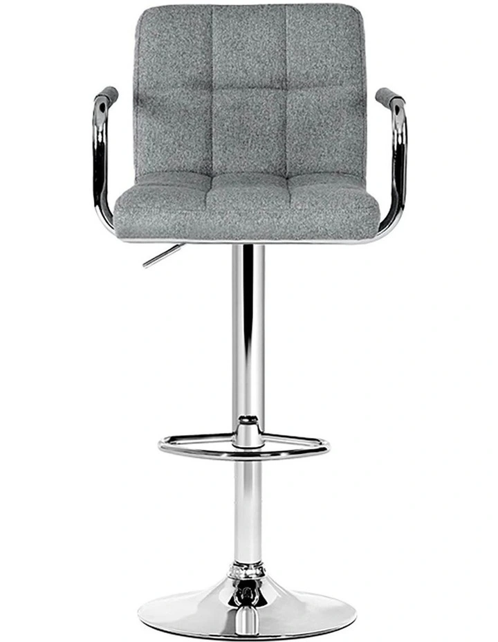 2x Bar Stools Fabric Gas Lift With Armrest in Grey