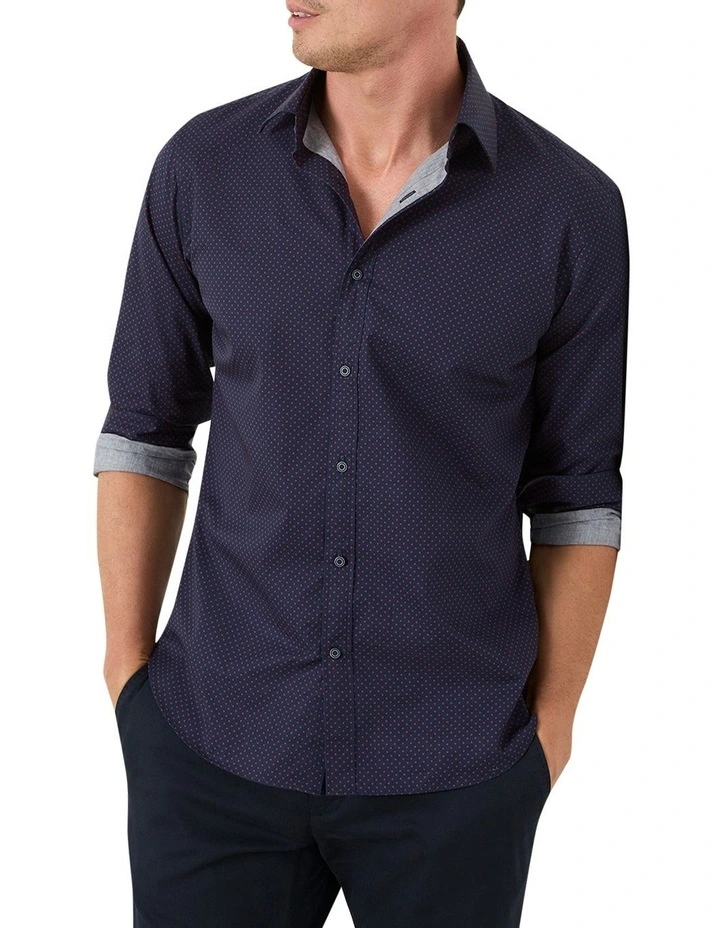 Varese Polka Dot Shirt in Navy Red