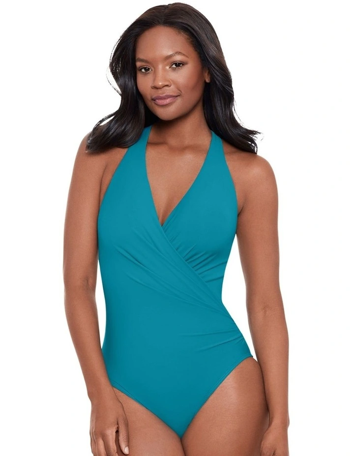 Rock Solid Wrapsody Halter Neck Shaping Swimsuit in Maldives Blue