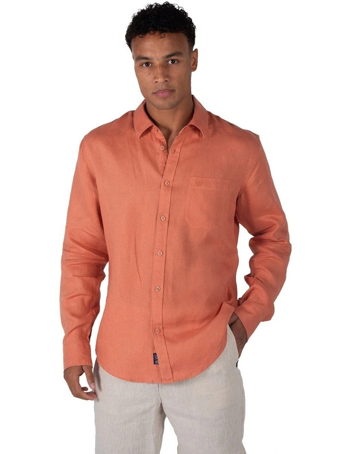 Linen Long Sleeve Shirt in Rust