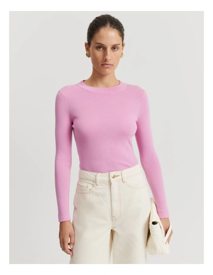 Australian Merino Wool Silk Crew Knit in Rosetta