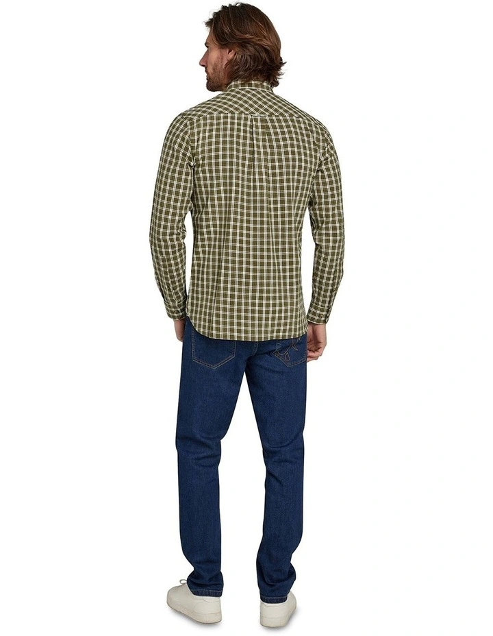 Micro Check Brushed Cotton Long Sleeve Shirt in Khaki