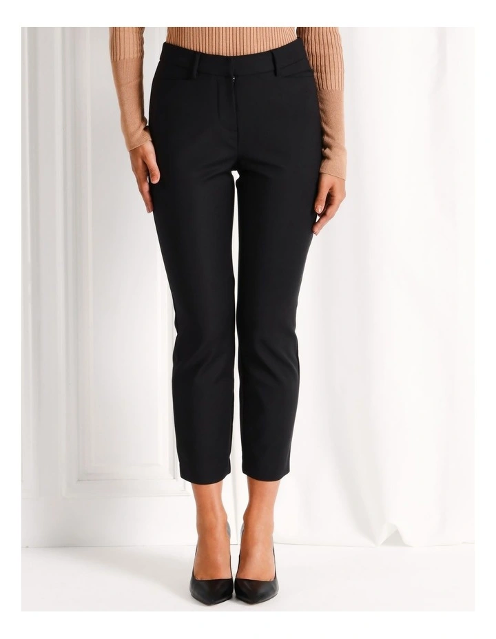 Maya Mid Rise Cropped Organic Blend Cotton Sateen Pants in Black