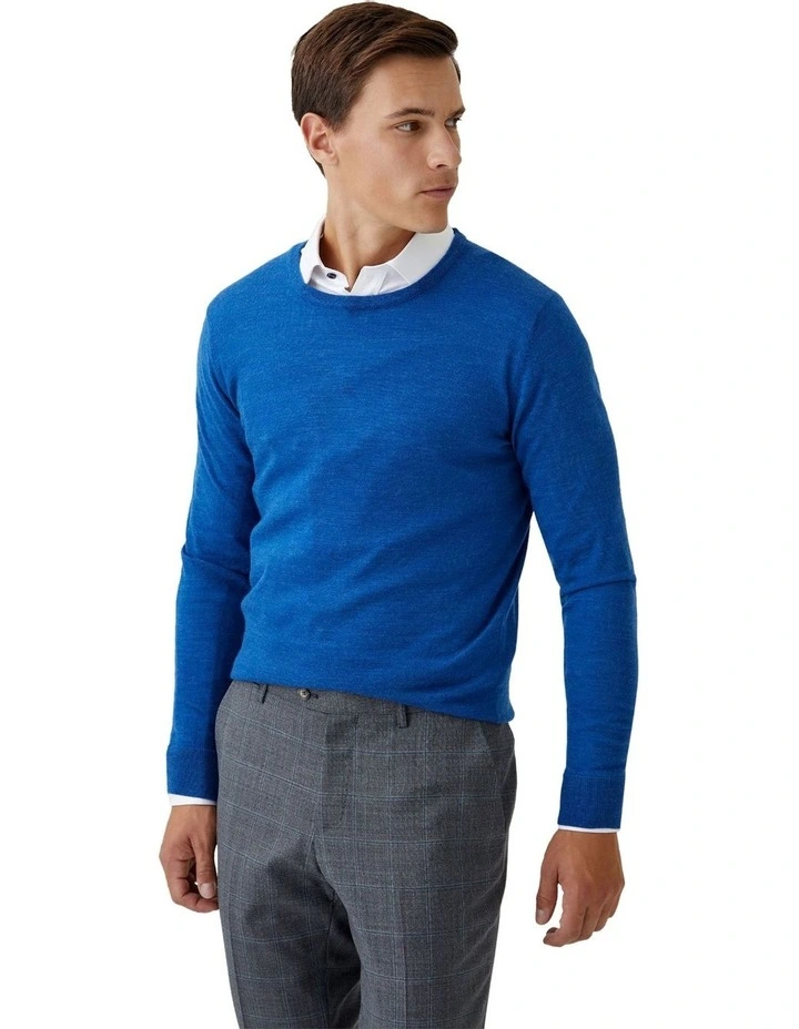 Crew Neck Merino Wool Knit in Yale Blue