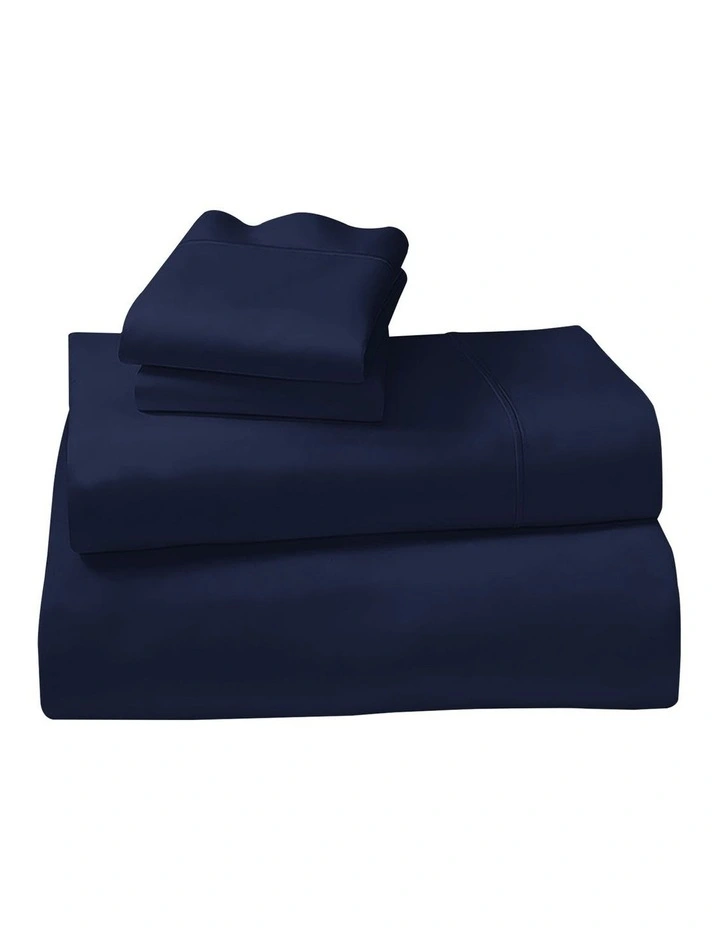 Cotton Rich Queen Bed Sheet Set 4 Pieces in Navy