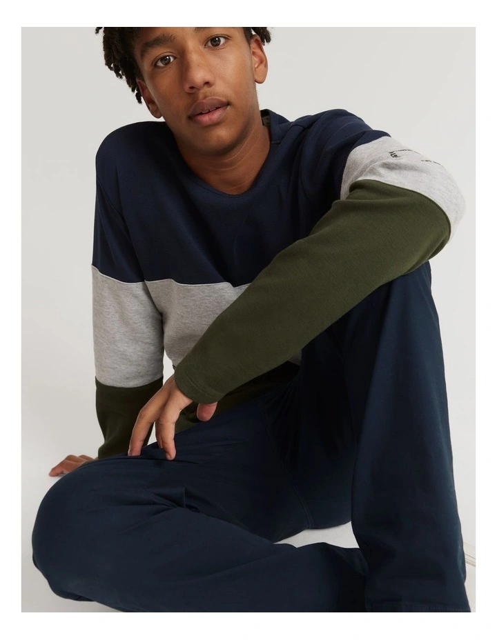 Teen Recycled Cotton Blend Block Stripe T-shirt in Khaki Green