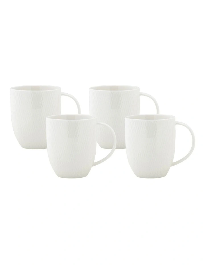 Basics Diamonds Coupe Mug 420ml Set of 4 Gift Boxed in White