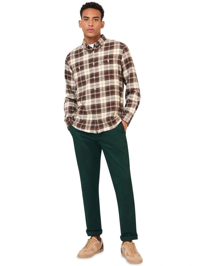 Brushed Plaid Check Long Sleeve Shirt in Brown