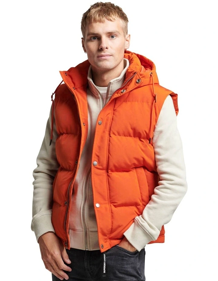 Everest Hooded Puffer Gilet in Pureed Pumpkin Orange