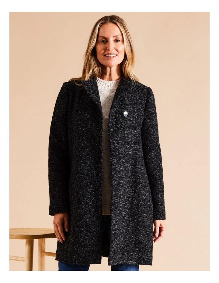 Lined Streamline Seamed Coat In Black/ Charcoal Texture