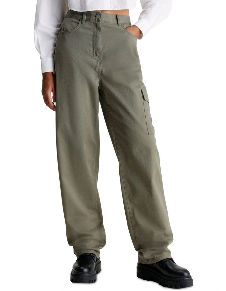 Stretch Twill High Rise Straight in Dusty Olive