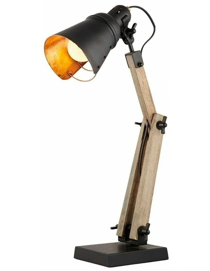 Scandi Modern Natural Wooden Table Lamp in Black