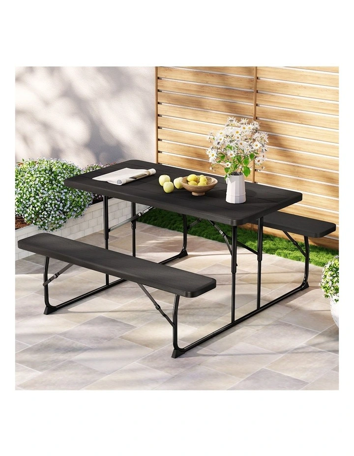 3 Pieces Outdoor Bench Set in Black