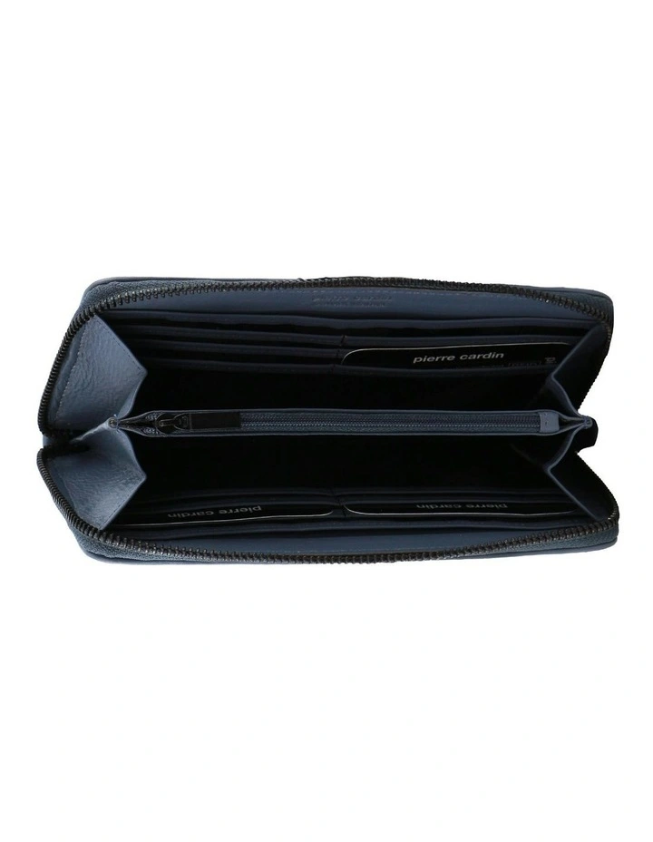 Italian Pleated Leather Zip Wallet in Teal