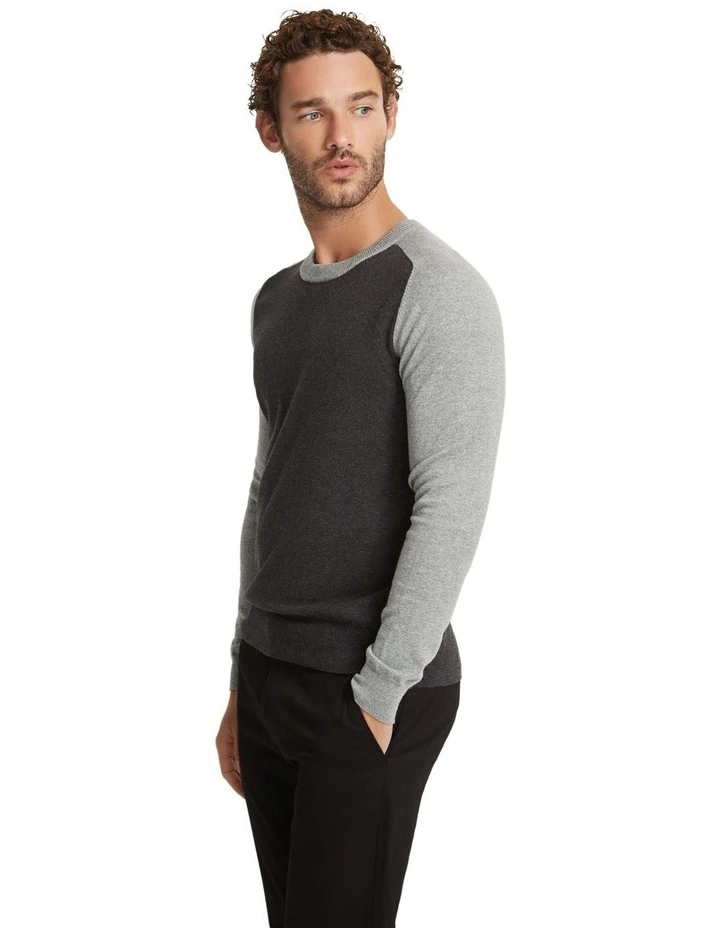 Finn Crew Neck Cashmere Blend Top in Charcoal/Grey