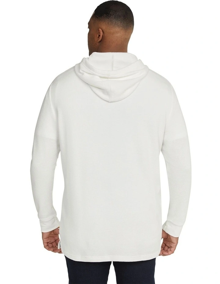 Waffle Hooded Long Sleeve Top in White