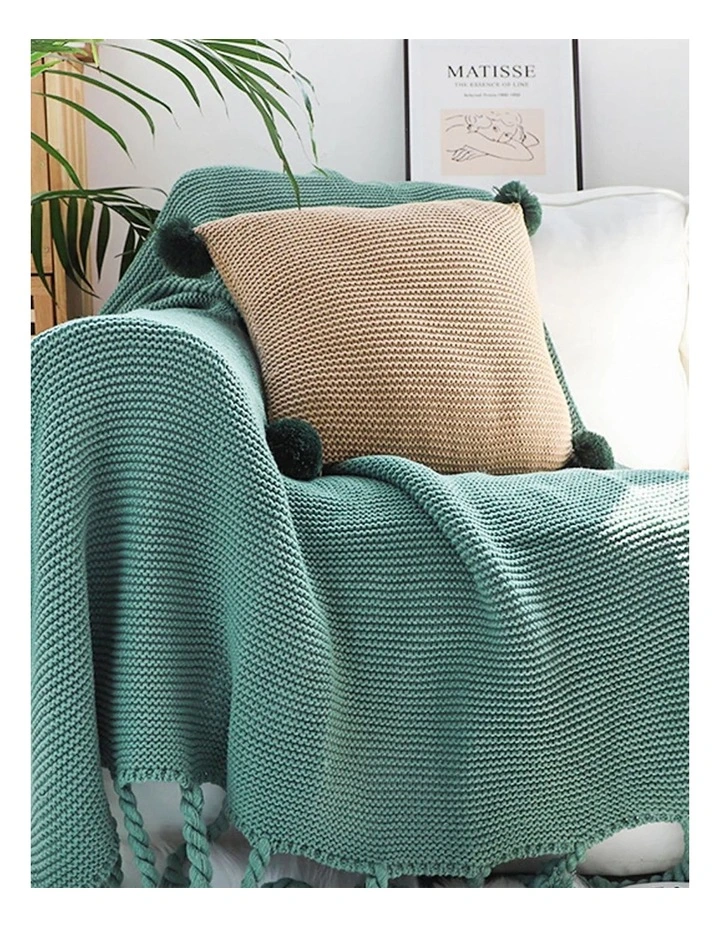 Tassel Fringe Knitting Throw Blanket in Green