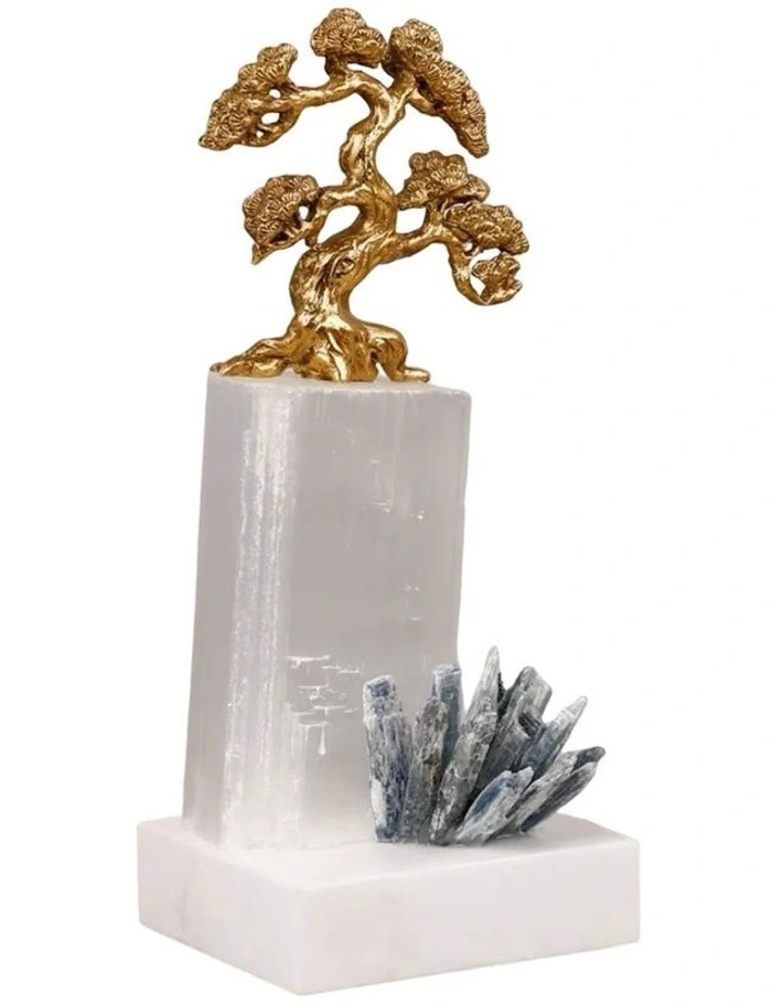 Exclusive Design Large Bonsai Natural Crystal Table Art in Gold