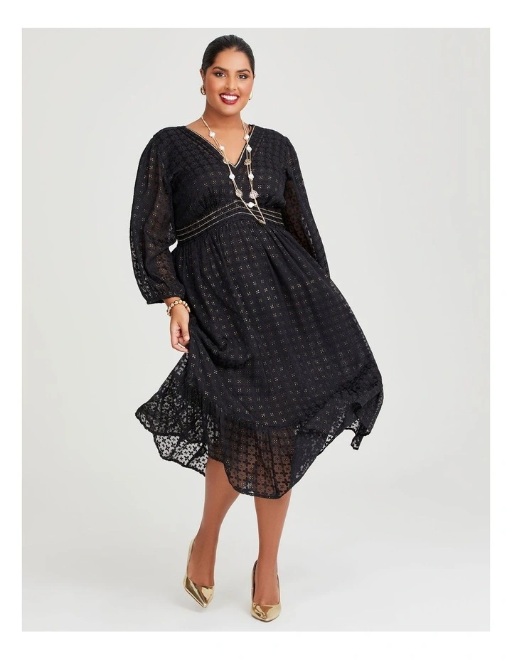 Catelyn Gold Jacquard Maxi Dress in Black