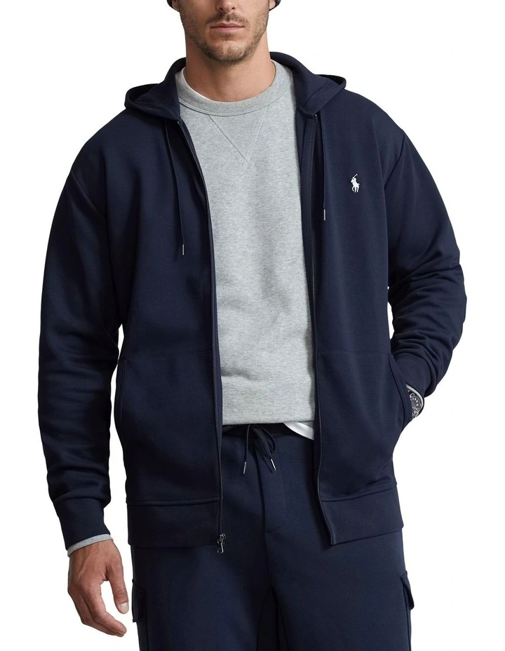 Double-Knit Full-Zip Hoodie in Navy
