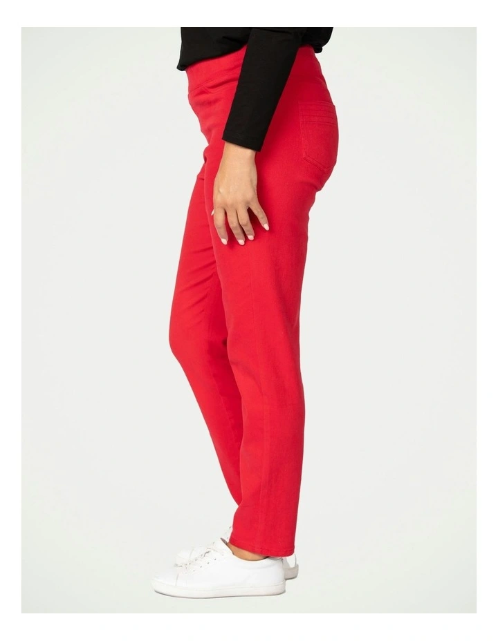 Suzy Stretch Long Pull On Jeans in Red