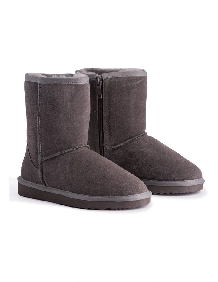 Women Mid Calf Zip-Up Sheepskin UGG Boot Grey