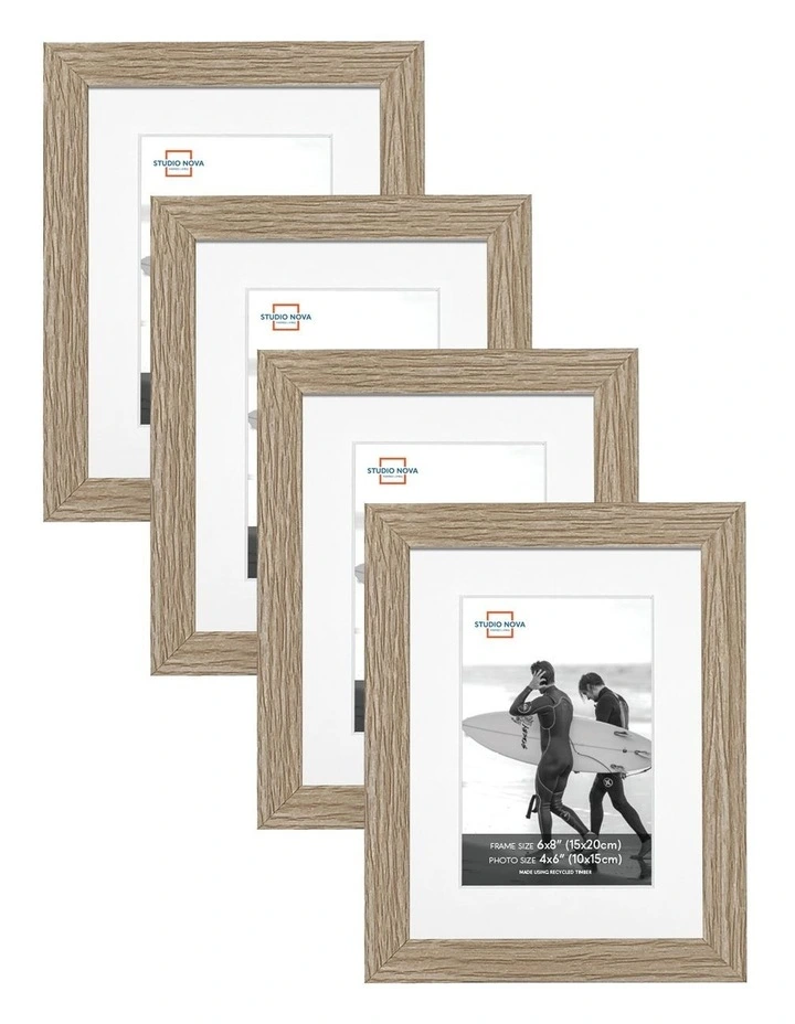 Premium Picture Photo Frame 6x8 to 4x6in Set of 4 in Natural Oak