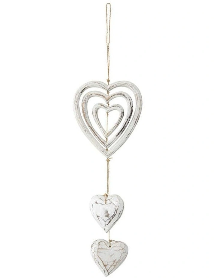 Handmade 3 Hearts Design Hanging Wall Art in White