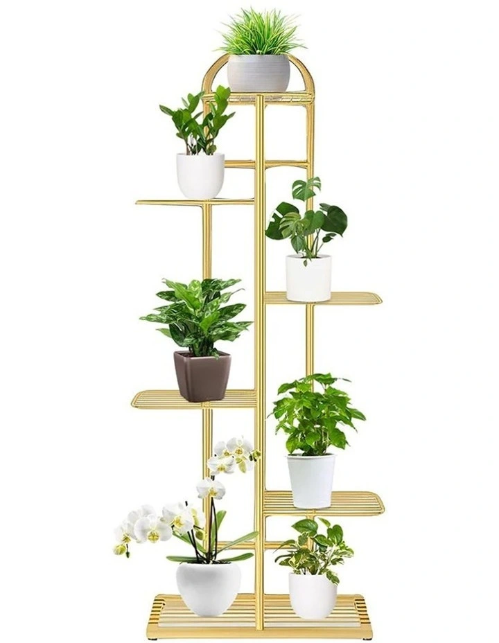 6 Tier 7 Pots Metal Flowerpot Rack in Gold